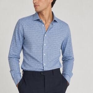Armani Collezioni Slim Fit Dress Shirt Blue Plaid Check Long Sleeve Size 17